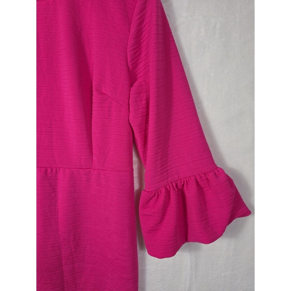 NWT NY Collection Pink Pearl Neck Shift Dress Large L Hot Pink Bell Sleeve - Picture 4 of 11